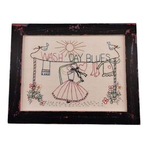 Framed Embroidery Wash Day Blues Laundry Room Decor